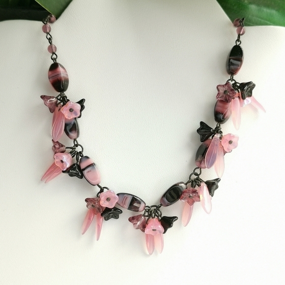 Vintage 2pc set Czech hand made bead necklace earring set - Picture 6 of 6